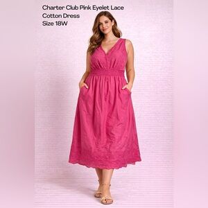 Charter Club Pink Eyelet Lace Cotton casual feminine romantic Dress Size 18W